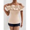 imageOYOANGLE Womens Ruffle Trim Off Shoulder Short Sleeve Blouse Party Tops ShirtApricot