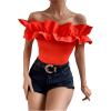 imageOYOANGLE Womens Ruffle Trim Off Shoulder Short Sleeve Blouse Party Tops ShirtBurnt Orange