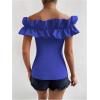 imageOYOANGLE Womens Ruffle Trim Off Shoulder Short Sleeve Blouse Party Tops ShirtRoyal Blue