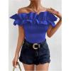 imageOYOANGLE Womens Ruffle Trim Off Shoulder Short Sleeve Blouse Party Tops ShirtRoyal Blue