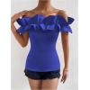 imageOYOANGLE Womens Ruffle Trim Off Shoulder Short Sleeve Blouse Party Tops ShirtRoyal Blue