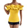imageOYOANGLE Womens Ruffle Trim Off Shoulder Short Sleeve Blouse Party Tops ShirtYellow
