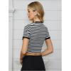 imageOYOANGLE Womens Striped Print Crew Neck Short Sleeve T Shirts Slim Fit Crop Tee TopsBlack and White