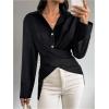imageOYOANGLE Womens Wrap Front Button Down Blouses Collared Long Sleeve Tie Back Office Work Shirts TopsBlack
