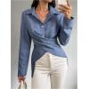 imageOYOANGLE Womens Wrap Front Button Down Blouses Collared Long Sleeve Tie Back Office Work Shirts TopsBlue
