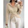 imageOYOANGLE Womens Wrap Front Button Down Blouses Collared Long Sleeve Tie Back Office Work Shirts TopsKhaki