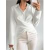 imageOYOANGLE Womens Wrap Front Button Down Blouses Collared Long Sleeve Tie Back Office Work Shirts TopsWhite