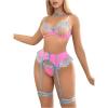 imageOYOANGLE Womens 6 Piece Mesh Floral Embroidery Lingerie Set with Garter Belt Choker Teddy BabydollPink