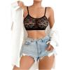 imageOYOANGLE Womens Floral Lace Sheer Mesh Bras V Neck Wireless No Padding Bralettes Adjustable Strap Cami TopsBlack