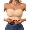 imageOYOANGLE Womens Front Closure Scallop Trim Padded Bandeau Bralette Seamless Strapless NonSlip Tube BraApricot