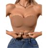 imageOYOANGLE Womens Front Closure Scallop Trim Padded Bandeau Bralette Seamless Strapless NonSlip Tube BraKhaki