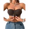 imageOYOANGLE Womens Front Closure Strapless Bandeau Bras Wireless No Padding Knitted Tube BralettesBrown