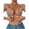 imageOYOANGLE Womens Lace Up Front Closure Bras Deep V Neck Knitted Wire Free Push Up Comfortable BralettesApricot