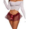 imageOYOANGLE Womens Mesh Babydoll Lingerie Cute Bow Tie Ruffle Lace Trim Thong Panty Low Rise UnderwearBurgundy