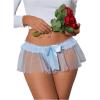 imageOYOANGLE Womens Mesh Babydoll Lingerie Cute Bow Tie Ruffle Lace Trim Thong Panty Low Rise UnderwearLight Blue