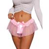 imageOYOANGLE Womens Mesh Babydoll Lingerie Cute Bow Tie Ruffle Lace Trim Thong Panty Low Rise UnderwearPink