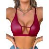 imageOYOANGLE Womens PU Leather Contrast Mesh Cut Out Bras Wireless Unlined Plunge Bralettes Cami TopBurgundy