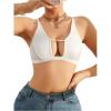 imageOYOANGLE Womens PU Leather Contrast Mesh Cut Out Bras Wireless Unlined Plunge Bralettes Cami TopWhite