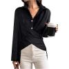 imageOYOANGLE Womens Wrap Front Button Down Blouses Collared Long Sleeve Tie Back Office Work Shirts TopsBlack