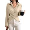 imageOYOANGLE Womens Wrap Front Button Down Blouses Collared Long Sleeve Tie Back Office Work Shirts TopsKhaki