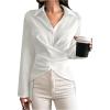 imageOYOANGLE Womens Wrap Front Button Down Blouses Collared Long Sleeve Tie Back Office Work Shirts TopsWhite