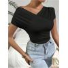 imageOYOANGLE Womens Asymmetrical Neck Ruched Short Sleeve TShirt Summer Trendy Tee TopsBlack