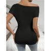 imageOYOANGLE Womens Asymmetrical Neck Ruched Short Sleeve TShirt Summer Trendy Tee TopsBlack