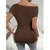 imageOYOANGLE Womens Asymmetrical Neck Ruched Short Sleeve TShirt Summer Trendy Tee TopsCoffee Brown