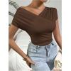 imageOYOANGLE Womens Asymmetrical Neck Ruched Short Sleeve TShirt Summer Trendy Tee TopsCoffee Brown
