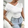 imageOYOANGLE Womens Asymmetrical Neck Ruched Short Sleeve TShirt Summer Trendy Tee TopsWhite