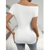 imageOYOANGLE Womens Asymmetrical Neck Ruched Short Sleeve TShirt Summer Trendy Tee TopsWhite