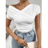 imageOYOANGLE Womens Asymmetrical Neck Ruched Short Sleeve TShirt Summer Trendy Tee TopsWhite