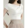 imageOYOANGLE Womens Asymmetrical Neck Short Sleeve TShirts Ruched Tight ShirtsWhite