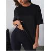 imageOYOANGLE Womens Butterfly Cut Out Back T Shirts Crew Neck Short Sleeve Loose Casual Tee TopsBlack