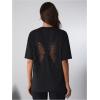 imageOYOANGLE Womens Butterfly Cut Out Back T Shirts Crew Neck Short Sleeve Loose Casual Tee TopsBlack