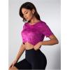 imageOYOANGLE Womens Camo Print Short Sleeve Workout Top Wrap Hem Athletic TShirts Yoga Gym Crop TopsHot Pink