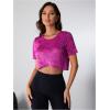 imageOYOANGLE Womens Camo Print Short Sleeve Workout Top Wrap Hem Athletic TShirts Yoga Gym Crop TopsHot Pink