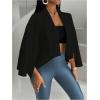 imageOYOANGLE Womens Cape Long Sleeve Cropped Blazer Jacket Open Front Solid Elegant Trendy Cardigan CoatsBlack