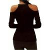 imageOYOANGLE Womens Cold Shoulder V Neck Long Sleeve T Shirt Slim Fit Solid Basic Casual Tee Shirts TopsBlack