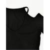 imageOYOANGLE Womens Cold Shoulder V Neck Long Sleeve T Shirt Slim Fit Solid Basic Casual Tee Shirts TopsBlack