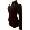 imageOYOANGLE Womens Cold Shoulder V Neck Long Sleeve T Shirt Slim Fit Solid Basic Casual Tee Shirts TopsBlack