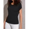 imageOYOANGLE Womens Criss Cross Open Back Sheer Sports Shirts Short Sleeve Crew Neck Workout TopsBlack