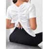 imageOYOANGLE Womens Drawstring Back Ruched Workout T Shirts Crew Neck Short Sleeve Athletic Yoga Tee TopsWhite