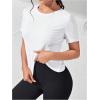 imageOYOANGLE Womens Drawstring Back Ruched Workout T Shirts Crew Neck Short Sleeve Athletic Yoga Tee TopsWhite