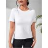 imageOYOANGLE Womens Drawstring Back Ruched Workout T Shirts Crew Neck Short Sleeve Athletic Yoga Tee TopsWhite