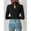 imageOYOANGLE Womens Elegant Lace Long Sleeve Mock Neck Embroidery Slim Fit Bodysuit Tee TopsBlack