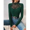 imageOYOANGLE Womens Elegant Lace Long Sleeve Mock Neck Embroidery Slim Fit Bodysuit Tee TopsDark Green