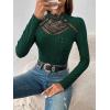 imageOYOANGLE Womens Elegant Lace Long Sleeve Mock Neck Embroidery Slim Fit Bodysuit Tee TopsDark Green
