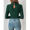 imageOYOANGLE Womens Elegant Lace Long Sleeve Mock Neck Embroidery Slim Fit Bodysuit Tee TopsDark Green