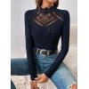 imageOYOANGLE Womens Elegant Lace Long Sleeve Mock Neck Embroidery Slim Fit Bodysuit Tee TopsRoyal Blue